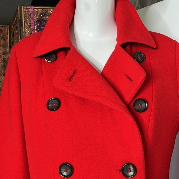 Sonia Bogner Sz 10 Red Virgin Wool Double Breasted Coat - Picture 2 of 12